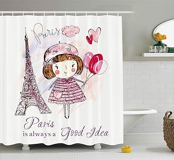 Amazon Com Ambesonne Paris Shower Curtain Little Girl Holding