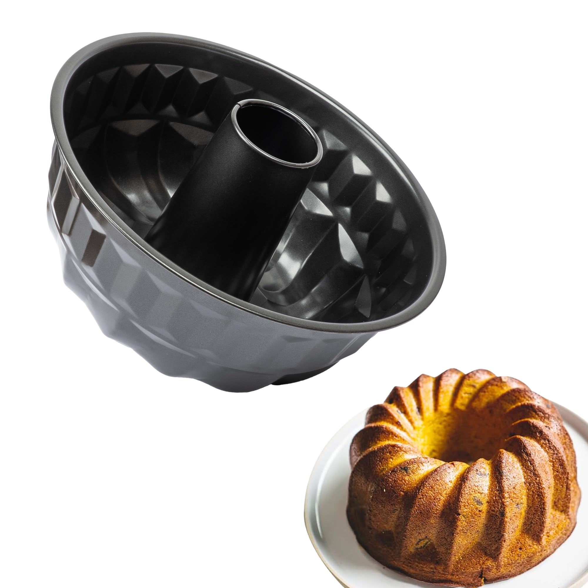 Navoys Non-Stick Fluted Cake Pan - Great Baking Tin for Traditional Fluted Tube Pans, Carbon Steel with Non-Stick Coating, for Beginners and Home Bakers