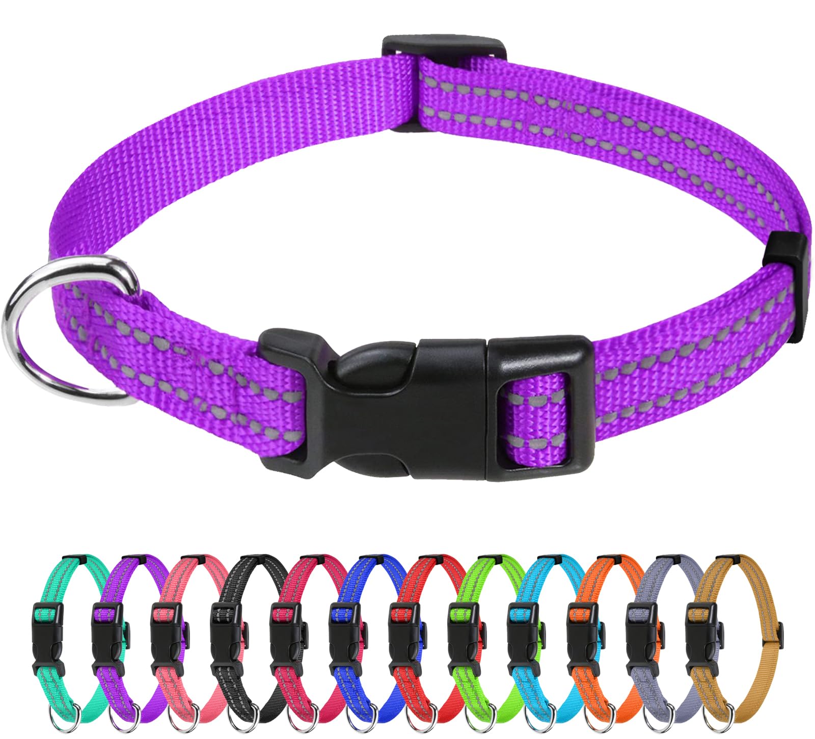 TagME Reflective Nylon Dog Collars, Adjustable Classic Pet Collar with Quick Release Buckle for Puppy, Purple,1.0 cm Width