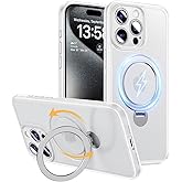 MAGIC JOHN for iPhone 15 Pro Case[Compatible with Magsafe][with Hidden 360° Rotatable Magnetic Metal Stand][Camera Protection][Military Grade Shockproof] Non-Slip, White