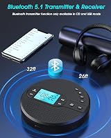 GREADIO Portable CD Player Bluetooth FM Transmitter Rechargeable Battery view 3
