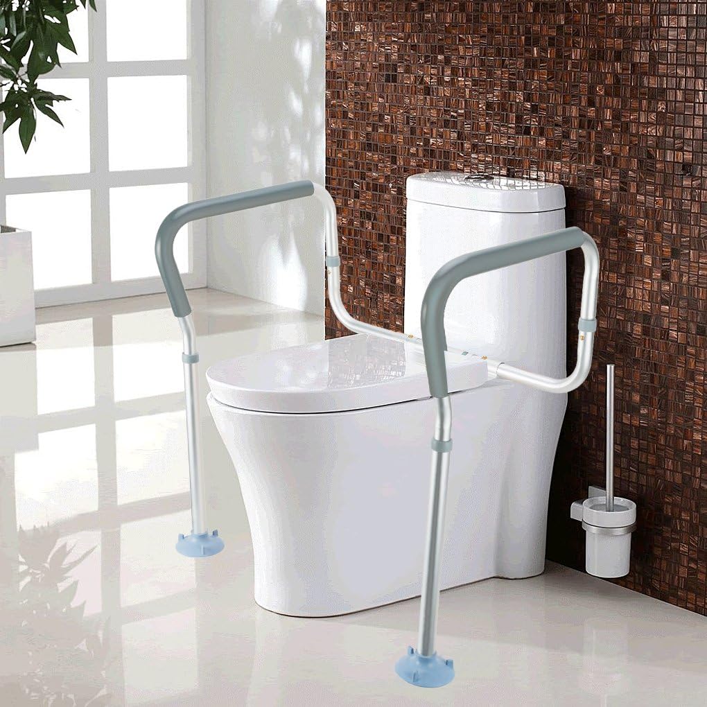 OasisSpace Toilet Rail - Medical Bathroom Safety Frame for Elderly, Handicap and Disabled - Adjustable Toilet Safety Handrail Grab Bar, 2 Additional Rubber Tips: Health & Personal Care