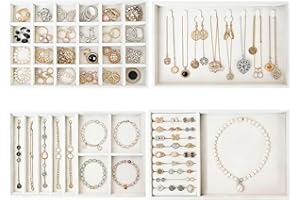 Jewelry Drawer Organizer Trays, 4-Layer Stackable Jewelry Storage Inserts Set, Women Velvet Beige Jewelry Tray Set for Earrin