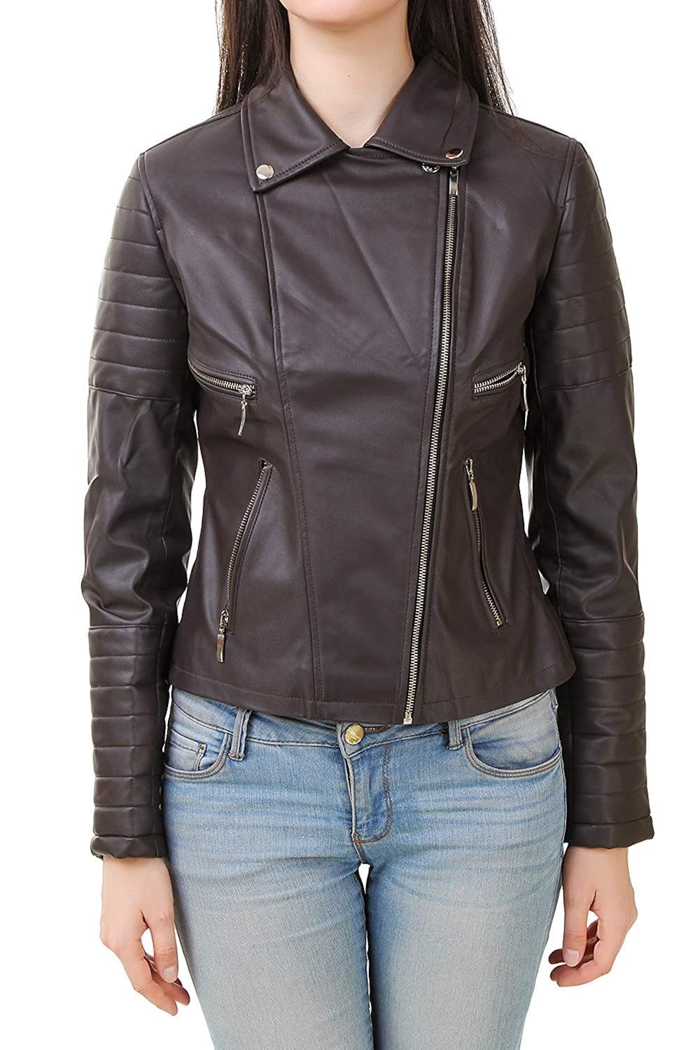 easy4buy women's slim fit zipper winter jacket (jock_10, brown, xl)