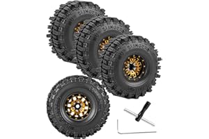 RCYouHott RC Aluminum (4PCS) 1.0 Wheel Rim Soft Rubber Tires&1.0 Beadlock Wheel Rim&Wheels Tires for 1/18 1/24 Trx4m SCX24 RC Crawler Car,Gold