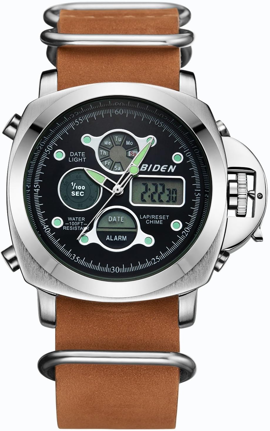 Watch Digital Analog Dual Time Chronograph Sport Watches Multifuntion Date Alarm Casual Business Wrist Watch for Men (Brown)
