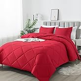 SUVAMJAM 3-Piece Queen Comforter Set,All-Season,Soft & Hypoallergenic &Breathable Bedding,Polyester Quilted,Down Alternative(Comforter*1 & Pillowcases*2),Bright Red