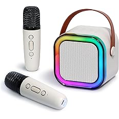 Pequeno port&aacute;til Bluetooth microfone karaoke caixa de som, Luzes LED din&acirc;micas embutidas, com 2 microfone sem fio, para infan