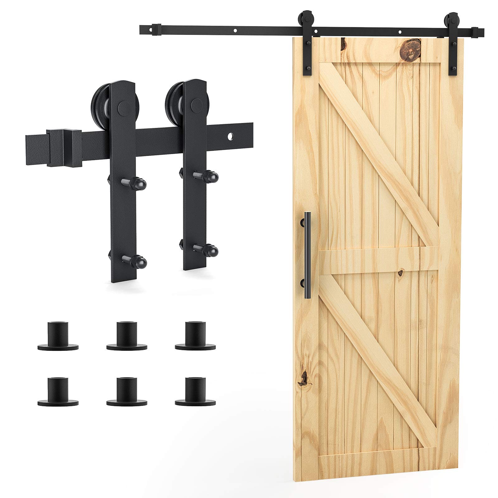 Signstek 6.6FT/200CM Sliding Barn Door Kit for Internal Wooden Sliding Door Wardrobe Track - for Interior Hardware Doors Black (I Shape Hanger) — image 1