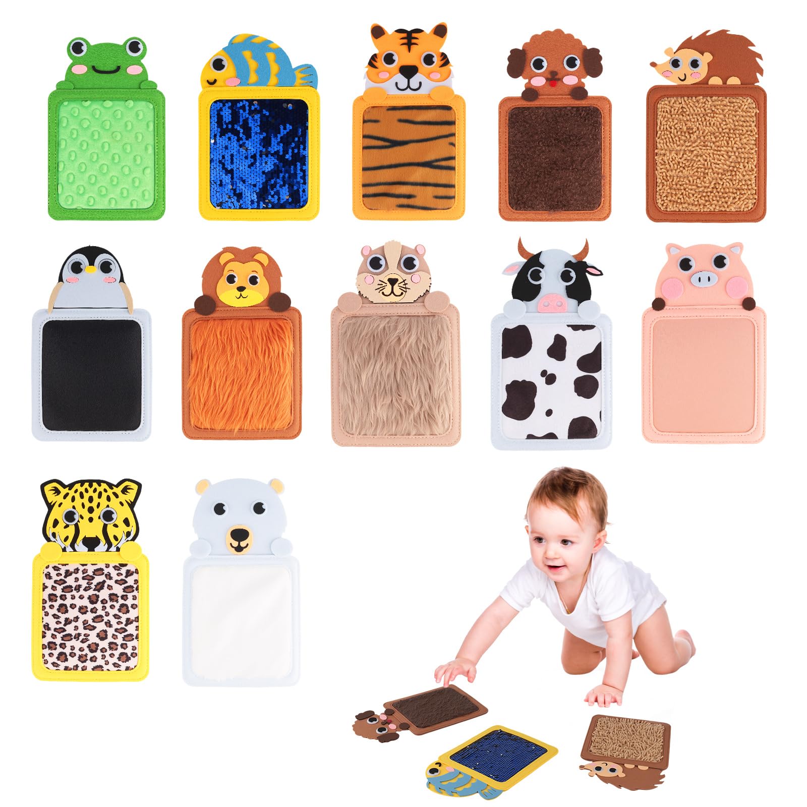 12 Pcs Sensory Mats for Kids - Educational Animals Sensory Pads Fidget Toys for Kid Toddler Baby, Autism Sensory Tiles Wall Panel Disorder Toys for Tactile Play/Anxiety Relief, Playful Learning Gift — image 1