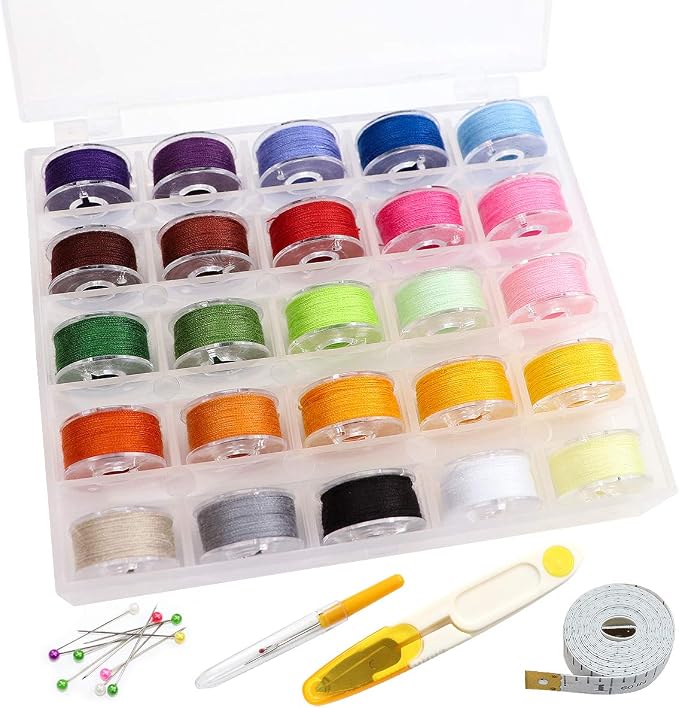 25Pcs Bobbins and Sewing Threads with Bobbin Case for