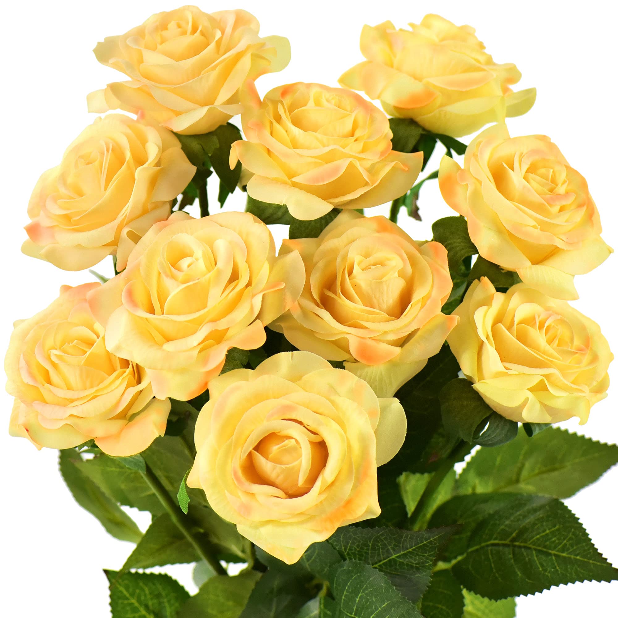 FiveSeasonStuff 10 Stems Real Touch Roses Artificial Flower Silk Roses ‘Petals Feel and Look like Fresh Roses' Bouquet of Flowers Floral Arrangements (Happy #12) — image 1