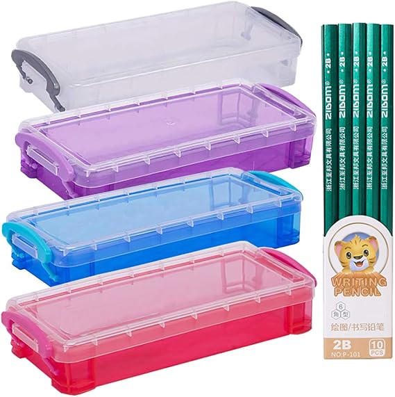 Translucent Pen Pencil Box Fiyuer 4 Pcs Assorted Color Pencils Storage