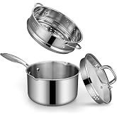 Tri-Ply Stainless Steel Sauce Pan with Steamer Basket &amp; Straining Glass Lid&mdash; 2-in-1 Multi-Function Pot for Steaming, Boiling &amp; Simmering &mdash; Healthy, Durable, Rust-Resistant, Professional-Grade Cookware
