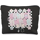 KBRCT Preppy Nurse Makeup Bag for Women, Future Nurse Gifts for Women, Nurses Appreciation Gifts Cosmetic Bag for Purse, Preppy Girly Checkered Floral Nursing Makeup Zipper Pouch