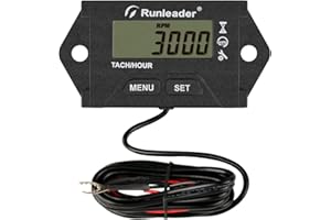 Runleader Digital Self Powered Tach/Hour Meter,Maintenance Reminders for Small Gas Engine, Used on Lawn Mower Tractor Generat