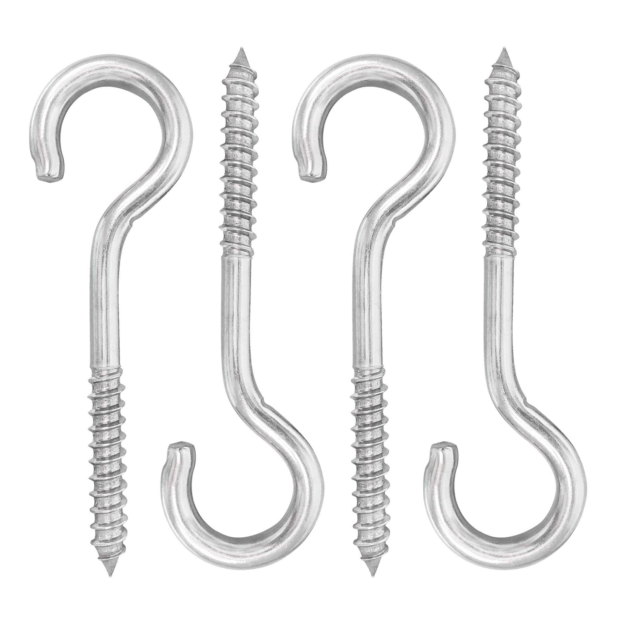 5 inch 4-Pack 304 Stainless Steel Heavy-Duty Screw Eye Hook Eye Bolts, Suitable for Rowing Racks, Hammock, Awning, Hanging Chair, Swing Chair, Fixed Cable, Chain，Hanging Basket (4-Pack)