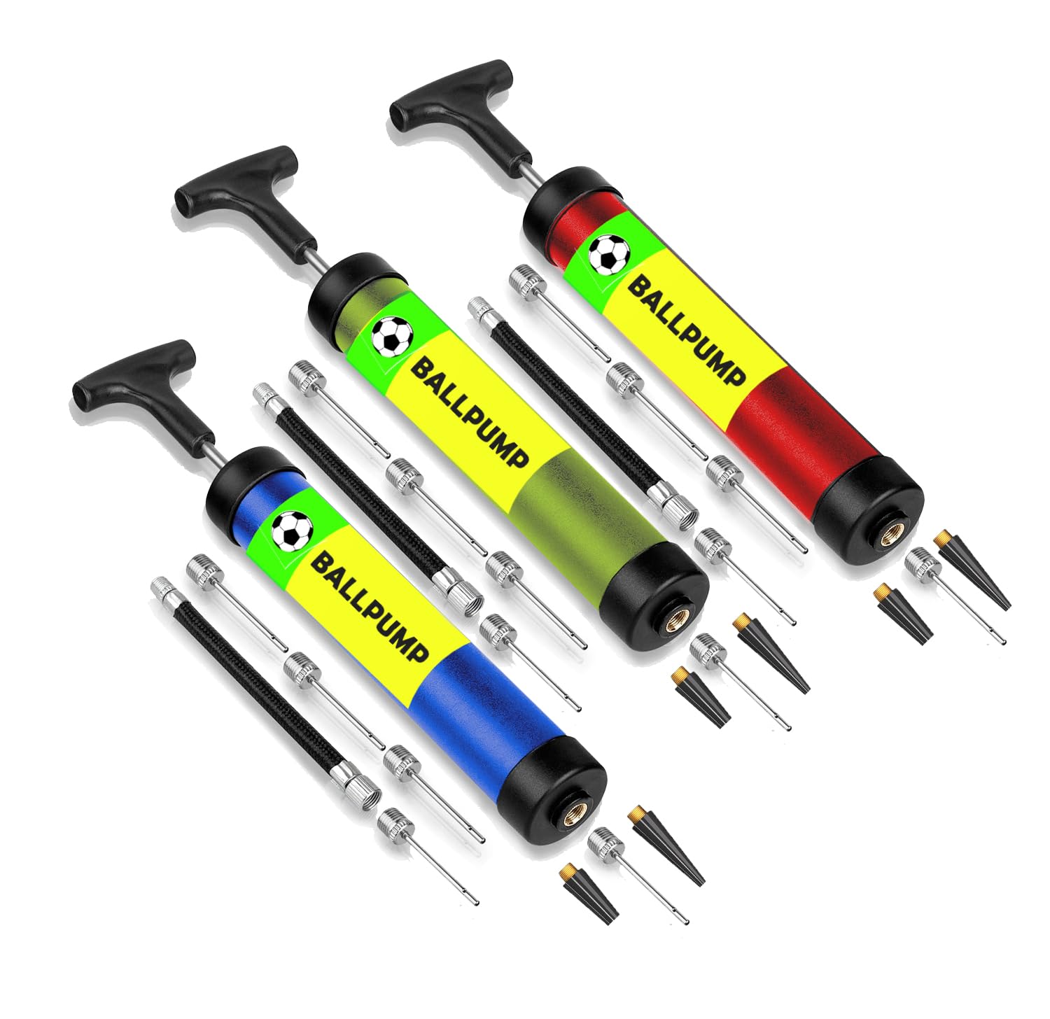 lumous rola 3 PCS Ball Pump with Nozzle, Extension Hose, Great Air Pump for Sport Balls - Football & Soccer, Basketball, Volleyball Pump, Swim Inflatables (3Pcs)