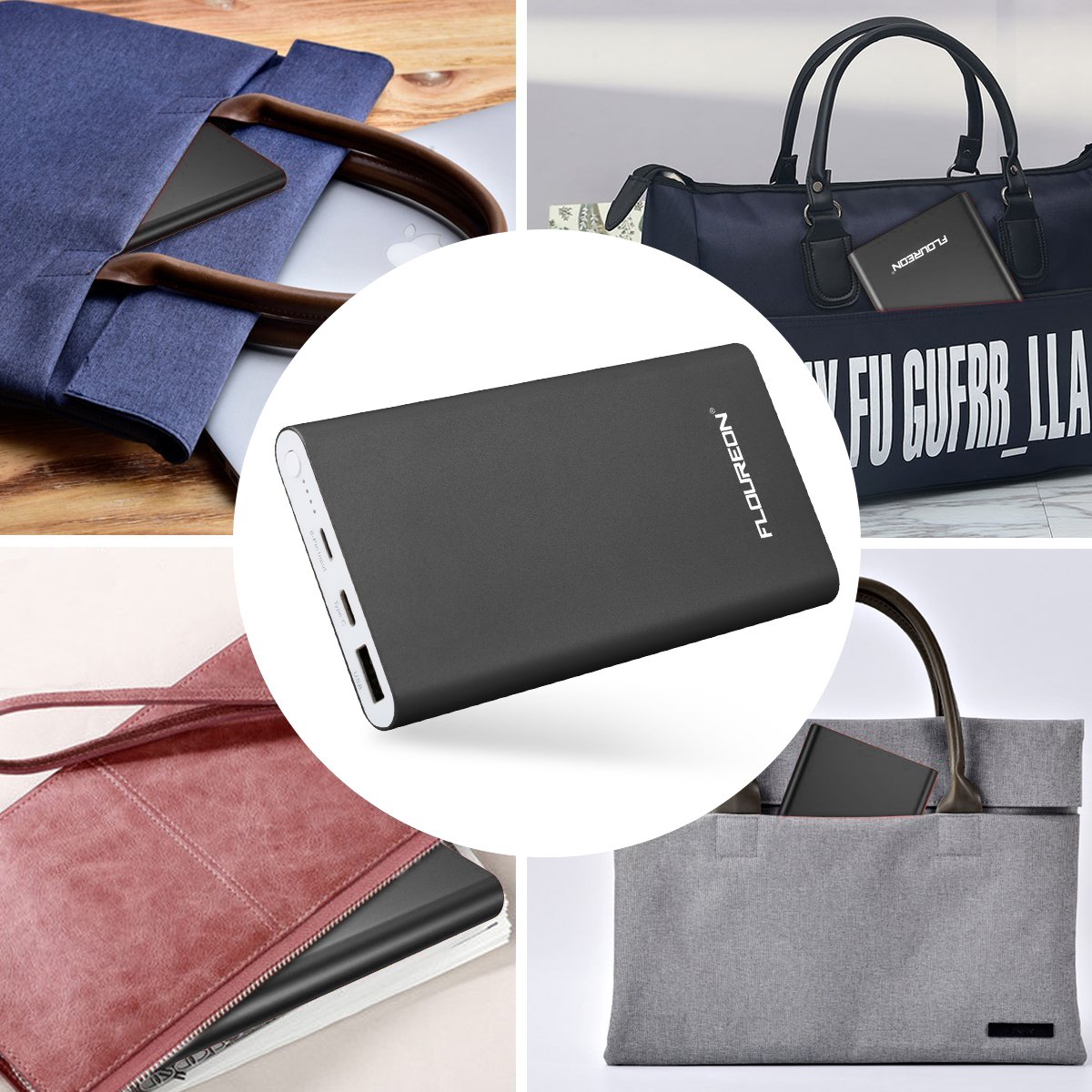 FLOUREON 12,000mAh Lighting Power Bank Portable Type C Phone Charger High-Speed Type C Input/Output Support 3A Fast Charging for iPhone XS MAX/X/8/7/6s, iPad and Samsung Galaxy S8/ S7/ S6 and More (Black)