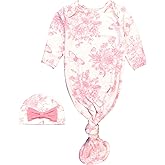 RuffleButts Newborn Baby Girls Ruffle Knotted Sleep Gown & Hat Set