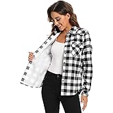 OCHENTA Women's Flannel Shirts Plaid Shacket Long Sleeve Fleece Lined Shirt Jacket
