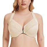 Oscrenia Plus Size Racerback Front Closure Bra for Women Unlined Underwire Wide Strap