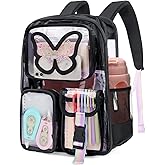 crvint Clear Backpack for Girls Women Heavy Duty Transparent Bookbag Cute Bag Large Capacity See Through Backpacks for School