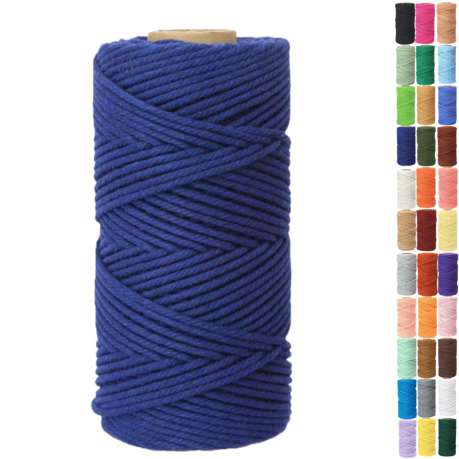 Binwat Macrame Cord Thick Natural Cotton Cord DIY Crafts Yarn Thread Twisted Spool Twine String Cotton Rope for Wall Hanging,Plant Hangers,Knitting,Decorative Projects 4mm x100m (Dark blue)