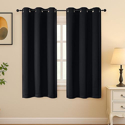 Simplebrand Halloween Black Blackout Curtains for Bedroom 63 Inch Length 2 Panels Set, Grommet Solid Thermal Insulated Black Out Curtains, Room Darkening Energy Saving Window Drapes, W40 x L63