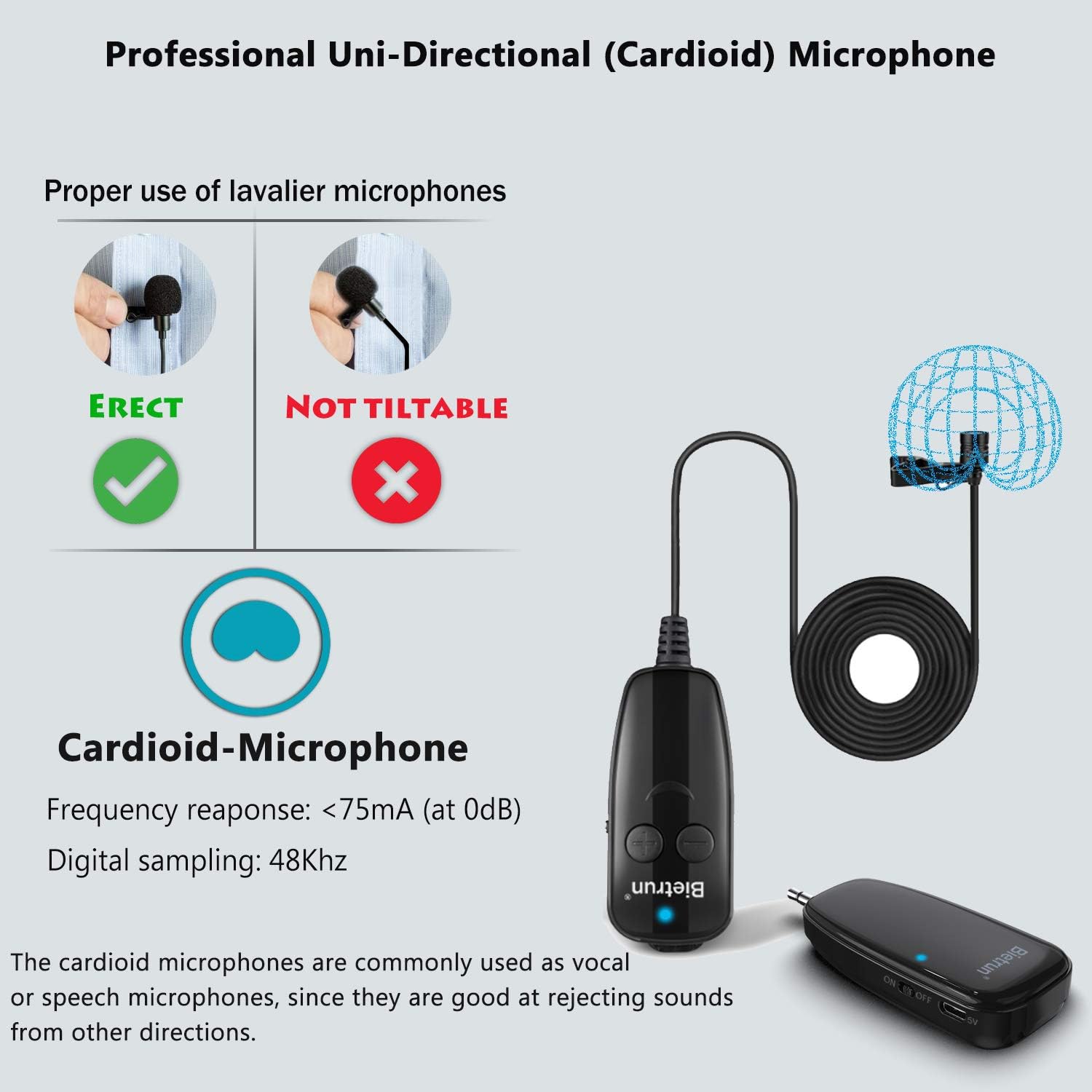 Wireless Lavalier Lapel Microphone, New Upgrade, Portable Rechargeable UHF Wireless Lav Mic System, 65 ft Range, 1/8" Output, for Apple iPhone, Samsung, Android Phone, Ipad, DSLR Camera, Recording