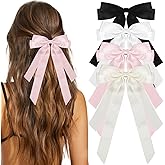 Vintage Silky Satin Hair Bows for Women, Big Bow Hair Clips with Long Tails Luxurious Ribbon Hair Accessories for Women & Teen Girls