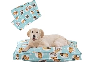 VENESSCO Dog Bed Covers Replacement Washable, Waterproof Dog Bed Cover with Zipper, 36Lx27Wx3H inch Durable Oxford Pet Bed Cover for Outdoor/Indoor Use, Cover Only, White Dots Pattern