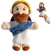 AKAIXI 13" Jesus Plush Doll Hand Puppet Jesus Plushie Stuffed Toy (Blue) | Jesus Plush for Kids, Inner Fit Adult Hand, Soft &amp; Comfort, Ideal Religious Gift for Kids Christening Easter Christmas