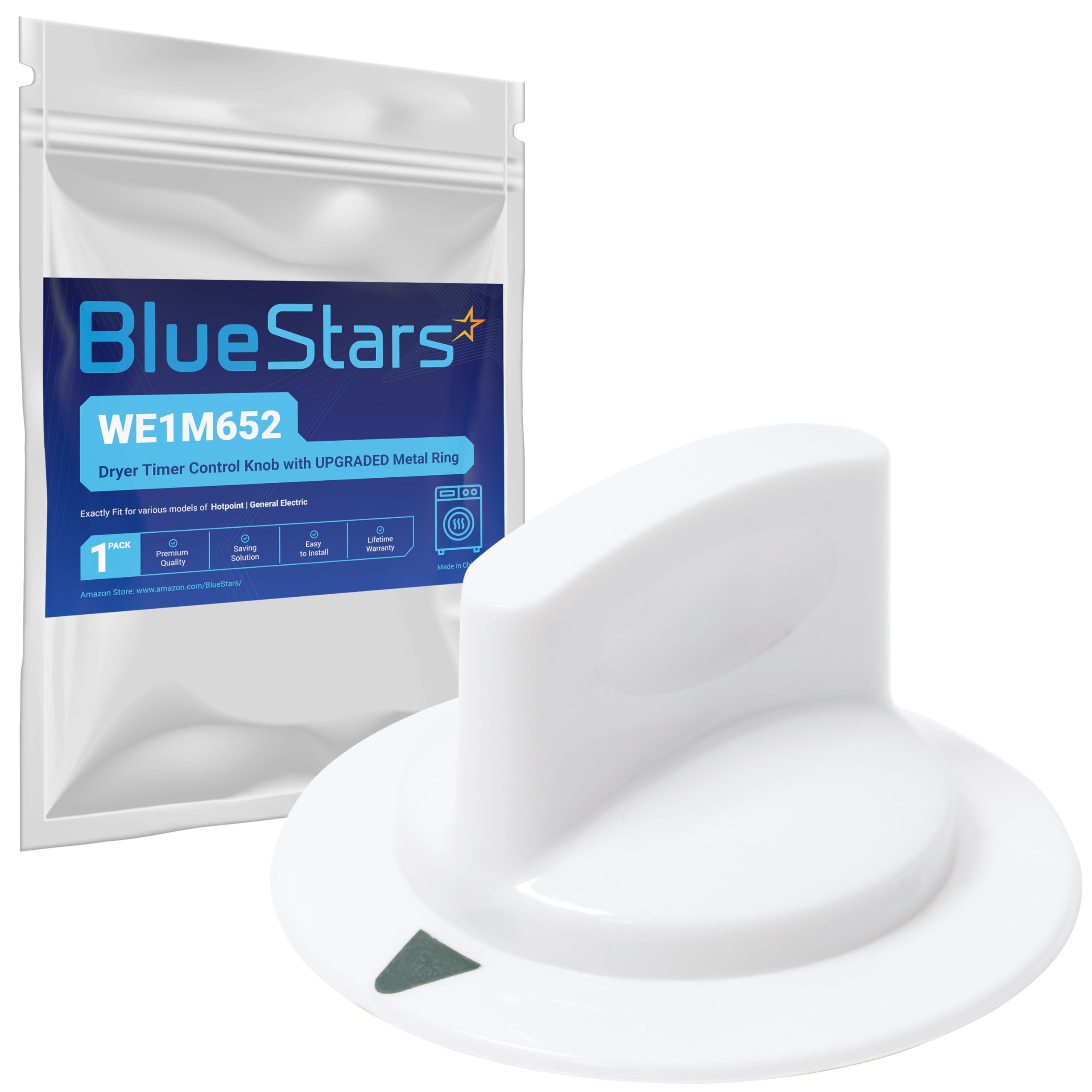 Photo 1 of BlueStars WE1M652 Dryer Timer Control Knob with Upgraded Metal Ring - Compatible with Hotpoint HTDX100EM8WW HTDX100ED6WW HTDX100EM6WW HTDX100GM8WW HTDX100ED2WW GE Dryers 1264289 AP3995164 PS1482196