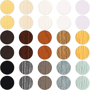 Spiareal 810 Pieces Screw Hole Covers Stickers 15 Sheets PVC Cover Caps Adhesive Screw Hole Sticker 15 Colors Wood Textured Waterproof Plastic Cover for Wall Furniture Cabinets Desk Screws Cam Lock