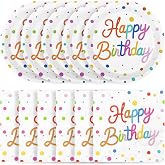 50 Pcs Happy Birthday Paper Plates and Napkins Disposable Party Decorations | 7 Inch Colorful Polka Dot Birthday Cake Plates and 6.5 Inch Dessert Napkins for Birthdays Party, 25 Guests