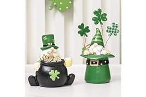AOMOONOA St. Patrick’s Day Gnomes, 2Pcs Small Leprechaun Figurines for Irish Home Decor, Resin Green Elf Statues with Coins and Lucky Clover for Holiday Tabletop, Tiered Tray Decorations