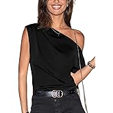 CUPSHE Women’s Tops Asymmetrical Off-Shoulder Shirt Sleeveless Ruching Satin Blouses Elegant Trendy Dressy