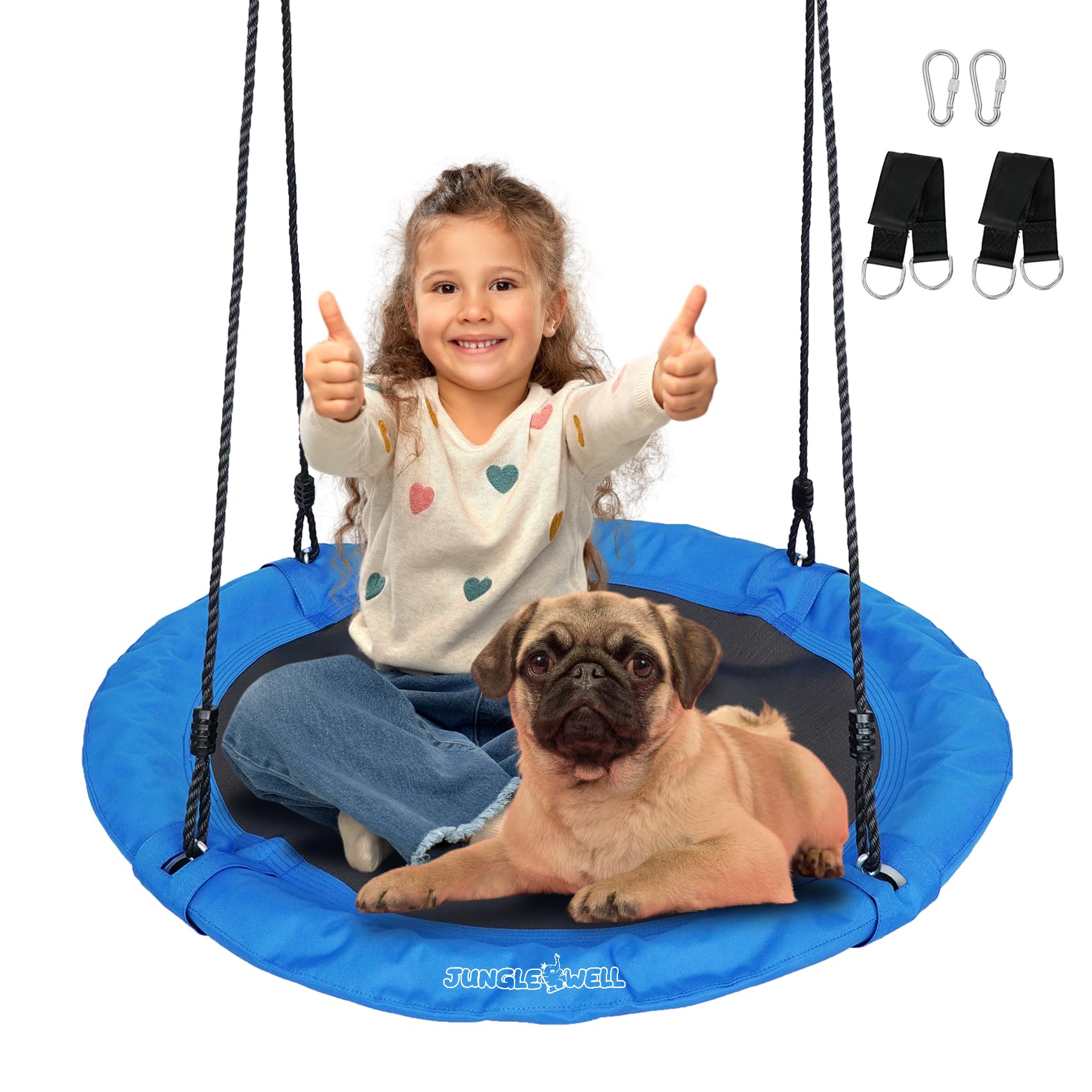JUNGLE WELL Nest Swing Seat for Kids - 100cm Heavy Duty 900D Oxford Fabric, 160KG Capacity, Adjustable Tree Straps & 2 Carabiners | UKCA & CE Certified for Indoor & Outdoor Use (Ocean Blue) — image 1