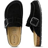 KIDMI Genuine Suede Clogs for Women Men Leather Mules Memory Foam | Adjustable Buckle, Cork Footbed, Rubber Sole, Non-slip, Arch Support, Casual, Cozy, Versatility, Indoor, Outdoor, All Seasons