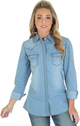 Wrangler Women S Western Denim Shirt At Amazon Women S Clothing Store