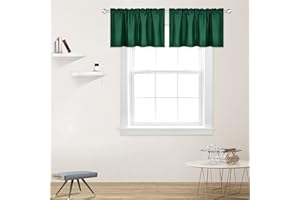 DECOVSUN Deep Green Valance for Windows 42x18 Inch Solid Thermal Insulated Blackout Rod Pocket Kitchen Short Curtain Toppers Valance for Bathroom Living Room 2 Panels