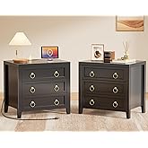 Huuger 23.6 Inch Night Stand with Charger Station and USB-C Port, 3 Drawer Nightstands Set of 2, Larger Wider Bedside Table, Modern End Table, for Bedroom, Black Nightstand