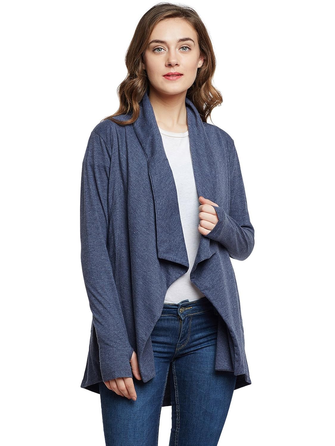 hypernation blue melange color cotton waterfall shrug for women(hypw01870)