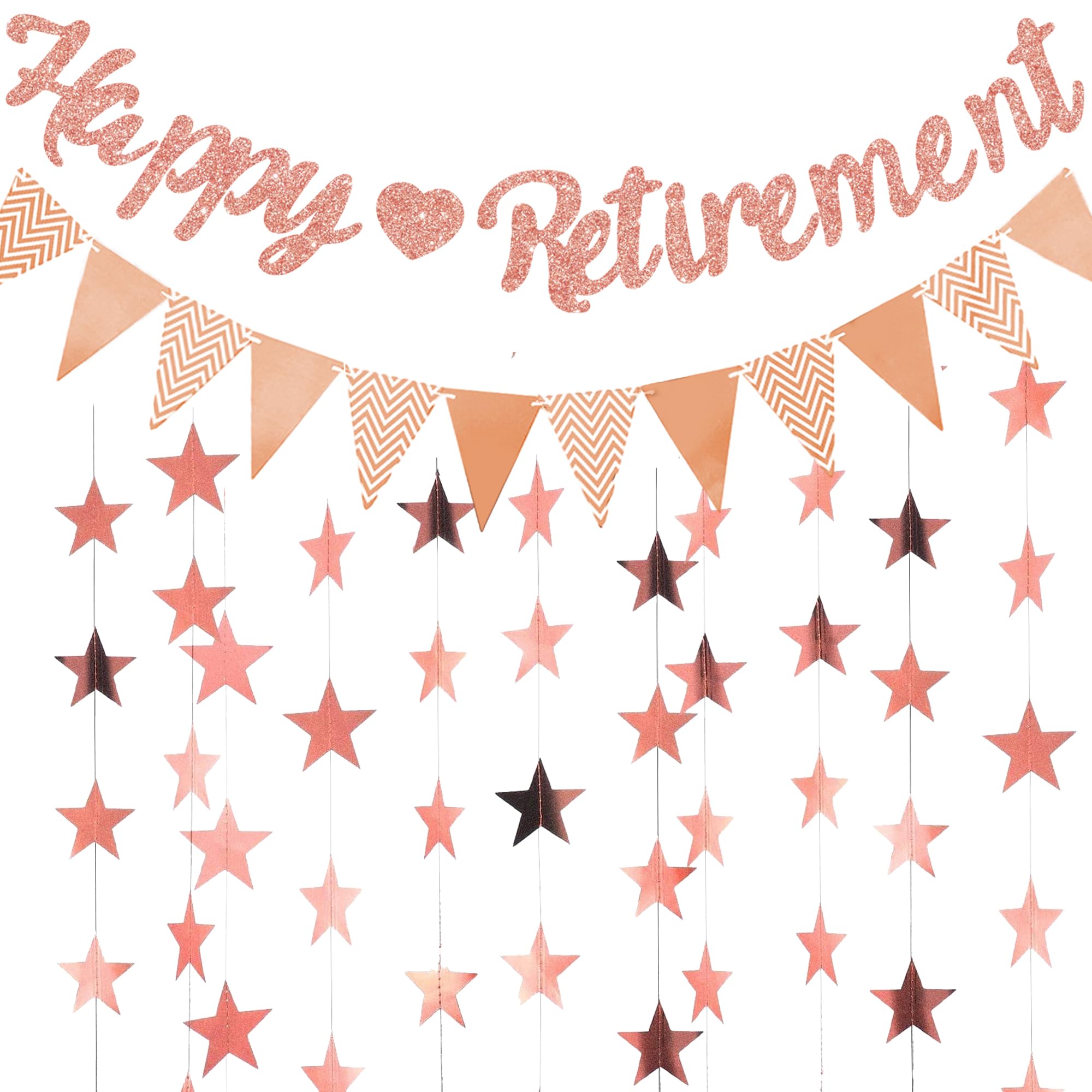 Happy Retirement Banner Party Decorations - Rose Gold Banners Pennants Garlands for Women Office Family Gatherings Farewell Goodbye Tension Hello Pension Themed Party