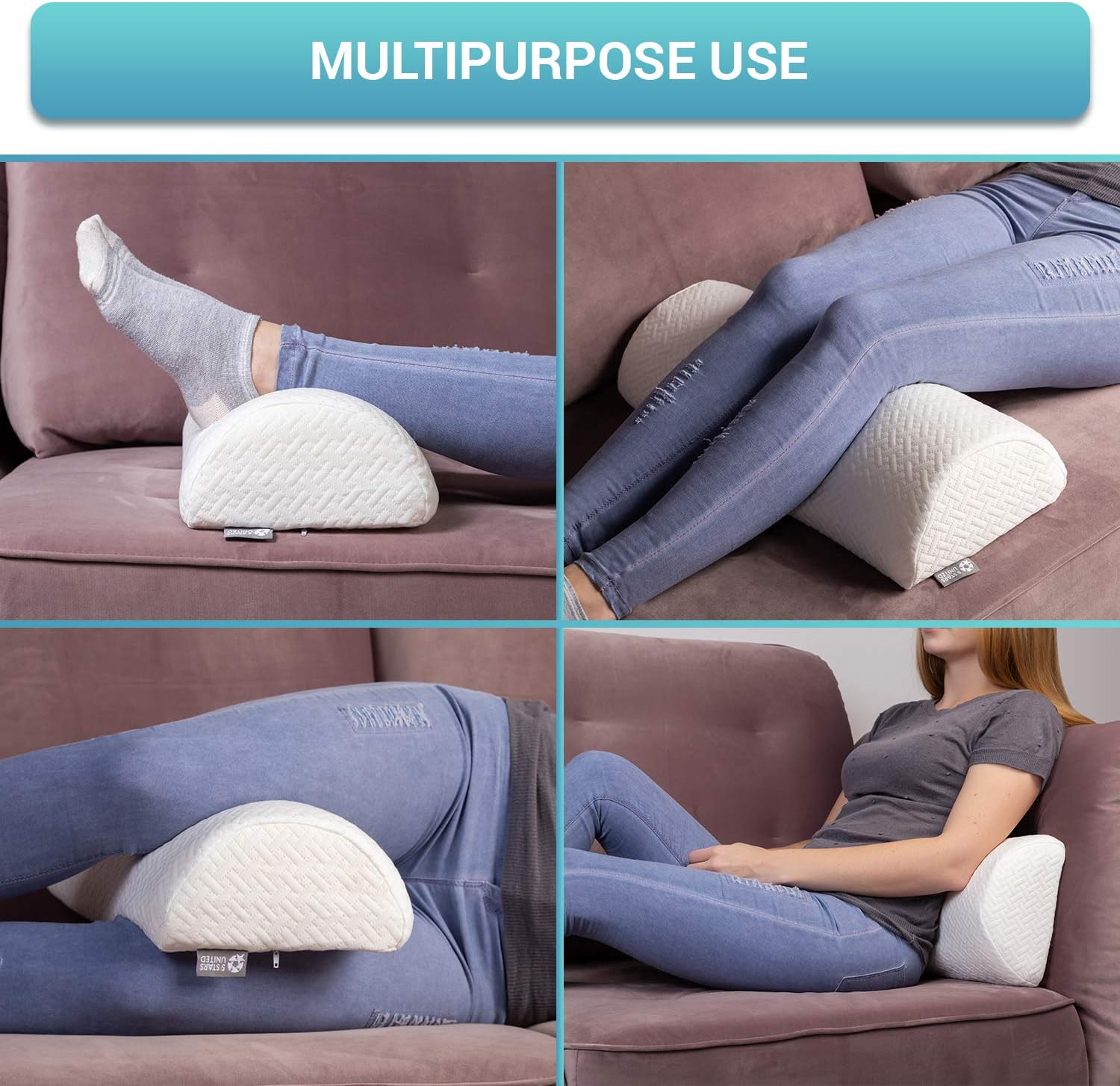 Half Moon Bolster Semi-Roll Pillow - Ankle and Knee Support - Leg Elevation - Back, Lumbar, Neck Pain Relief - Pad for Side and Stomach Sleepers - Premium Quality Memory Foam - Breathable Cover: Home & Kitchen