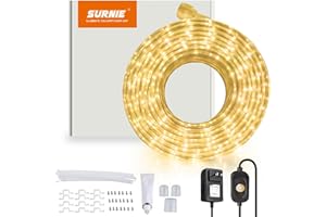 SURNIE LED Rope Lights Outdoor Waterproof - 50ft 3000K Soft White Strip Light 12V Low Voltage Flat Flexible Cuttable Outside Indoor Decorative Ceiling Lights for Bedroom Patio Camping Deck Landscape