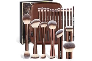 MAANGE 20 PCS Makeup Brush Set with Bag, Double-ended Kabuki Brush Foundation Contour Brush for Liquid Powder Concealer Eye Shadows Cream Cosmetics Blending Blush Face Makeup Tools with Case (Coffee)