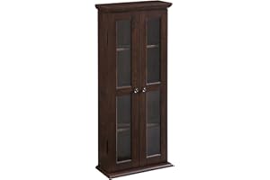 Walker Edison 4 Tier Shelf Living Room Storage Tall Bookshelf Cabinet Doors Home Office Tower Media Organizer, 41 Inch, Brown