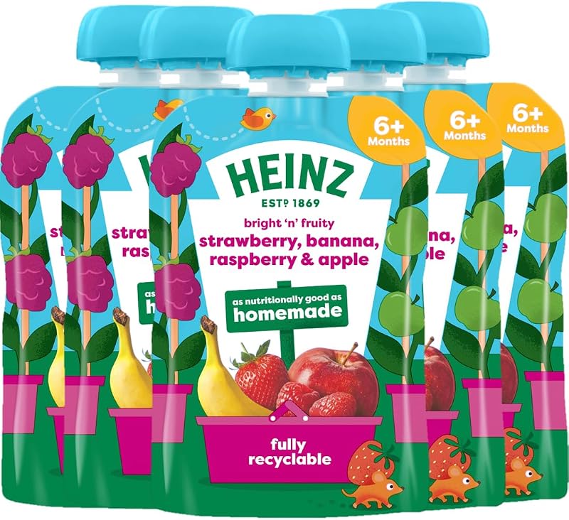 HEINZ Baby Food Fruit Puree Pouch Strawberry Banana Raspberry Apple 6x100g